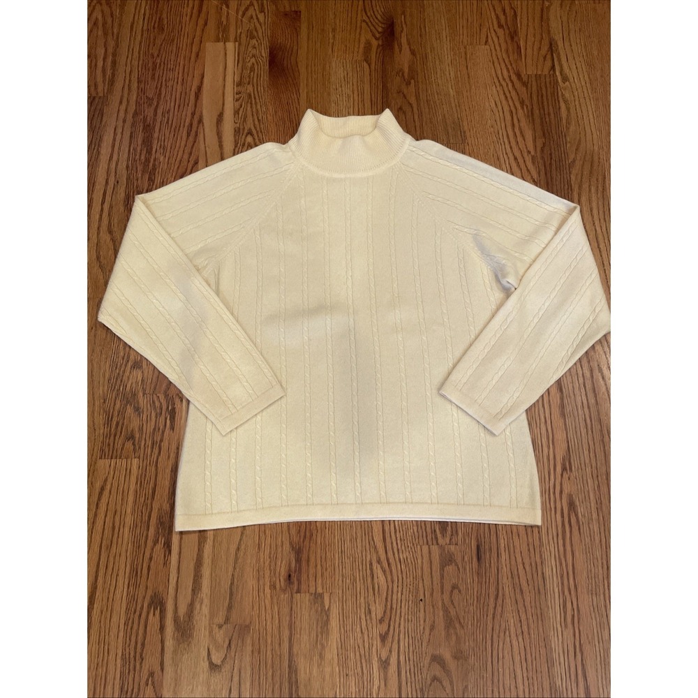 Madison Studio Women's Cable Knit Turtleneck 100% Cashmere Yellow Size XL